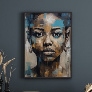 Plakat z nadrukiem Black Art, Czarna kobieta, Czarna sztuka, Sztuka afroamerykańska, Sztuka ścienna kobiety afrykańskiej, Abstrakcyjna sztuka kobiety