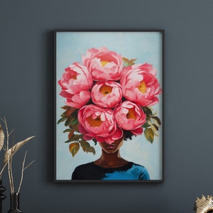 Wall art | Black woman head flowers  poster | Black girl art | African American Art | wall art | Poster home decor | [Frame Not Included]