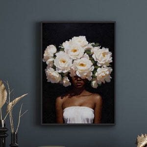 Wall art | Black woman head flowers  poster | Afro woman | black woman| wall art | black girl print | print poster | [Frame Not Included]