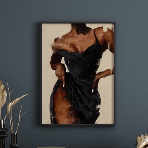 Poster robe de femme noire | Art noir | Femme noire | Impression murale | Décoration d'intérieur moderne | Art femme beauté | [Cadre non inclus]