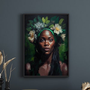 Black woman head flowers poster | Black woman art | African American Art | Art poster prints | Wall art | Art print | [Frame Not Included]