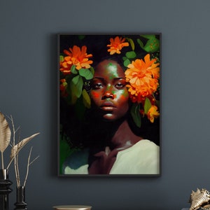 Schwarze Kunst Poster, schwarze Frau, afroamerikanische Kunst, Kopf Blumen, Wandkunst, schwarze Mädchen Druck, Poster drucken