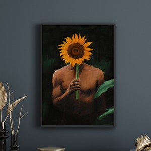 Black man with sunflowers poster Black art Black man Wall Art Wall hangings Male art Frame Not Included image 1