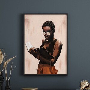 Black woman reading art | Black art | Wall art | Black girl art | Home decor [Frame Not Included]