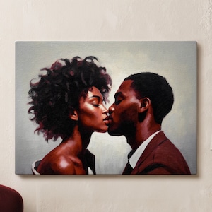 Schwarzes Paar Wandkunst, große Wandkunst, afroamerikanische Kunst, schwarze Kunst, schwarzes Mädchen Druck, horizontale Wandkunst, Wohnkultur