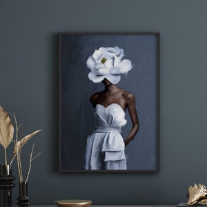 Black woman flowers art | Black art | Black woman | Wall Print | African Girl | Woman art | [Frame Not Included]