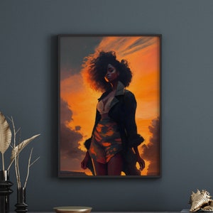 Black woman art | Orange wall art | Physical print poster | Wall art | Black art | Home decor [Frame Not Included]