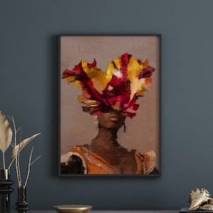 Black art poster, black woman, head flowers, wall art, black girl print, print poster