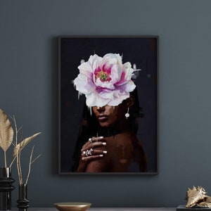 Black woman head flowers  poster | Black girl art | Black Girl Illustration | wall art | Afro Fashion Wall Print | [Frame Not Included]