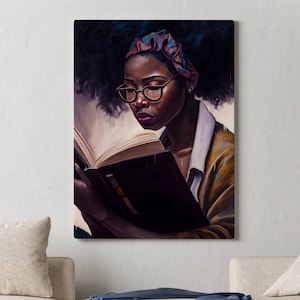 Black woman reading, Black Woman Art, Woman book,  Black Woman print, Afro American art , Abstract Female Print, Home decor