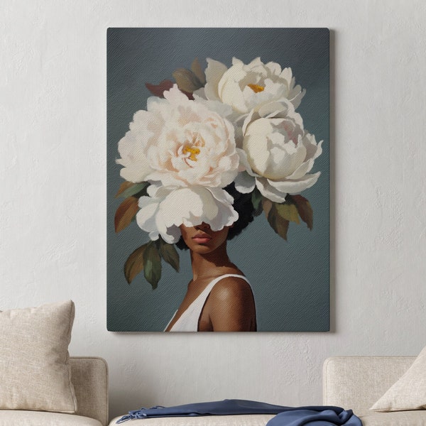 Arican american art, Black woman head flowers wall art, Black woman art, Black art, African wall art, Art deco, Black art prints