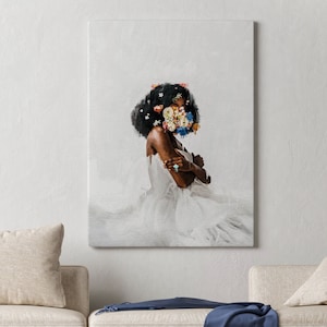 Black woman head flowers wall art, African American art, Black art, Black girl print, White art, home print, wall decor