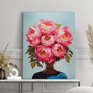 Wall art, Black woman head flowers wall art, African American art, Black art, Black girl print, Wall art canvas, beauty black woman