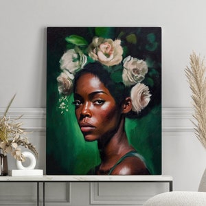 Black woman head flowers wall art, Woman Girl Flowers Poster, flower woman poster, Black art, Black girl print, Wall art painting