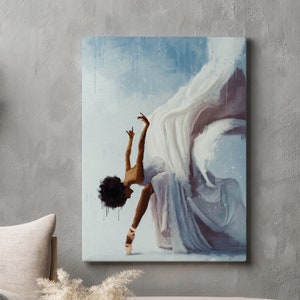 Black Ballerina Art Print, Black art, African American Woman Dancer, Wall Art on Canvas, Black girl art canvas
