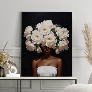 Black woman head flowers, Black girl wall art, black woman, Black art prints, Black art canvas wall art, African american art, Black artist