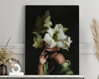 Black woman head flowers wall art, Girl Flowers Poster, flower woman poster, Black art, Black girl print, flower woman painting