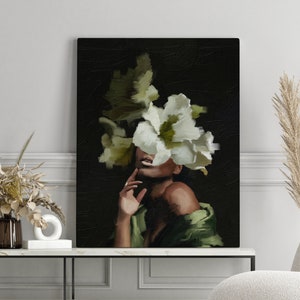 Black woman head flowers wall art, Girl Flowers Poster, flower woman poster, Black art, Black girl print, flower woman painting