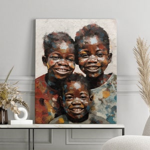 Black child portrait, Black child art, Black wall art,  Boho art, Afro American art , woman canvas art, Black girl print, Abstract art