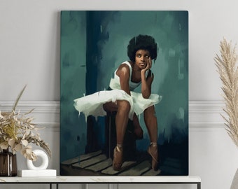 Black Ballerina Art Print, Physical Print, Black art, African American Woman Dancer, Wall Art on Canvas, Black girl art canvas