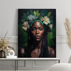 Black woman head flowers wall art, Wall art,  Black girl canvas, flower woman poster, Black art, Black girl print, Wall art painting