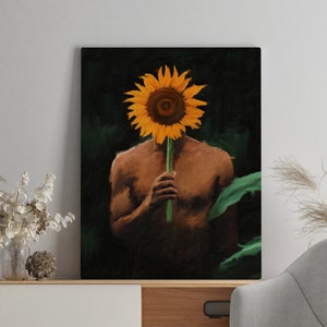 Black man in sunflowers, Black Man art, African American art, , Black man art, Black man poster, Male portrait, Male wall art