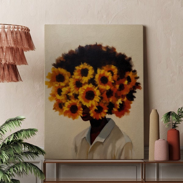 Flower Crown Art print, Black Woman Wall Art, Black Art, African American Art, Sunflower Print, Black Woman Art, Abstract Art, Black Decor