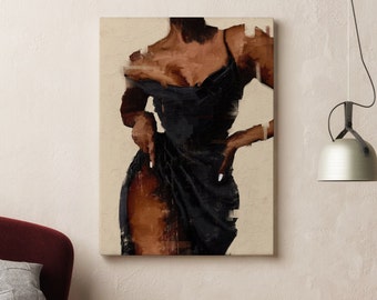 Black woman in dress, Black art, Black dress, Boho Woman art, Afro American art , Abstract Female Print, Black girl print