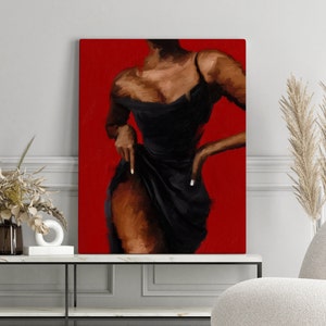 Black girl in black dress wall art, black woman boho wall art, African american art, printable wall, art digital download image 1