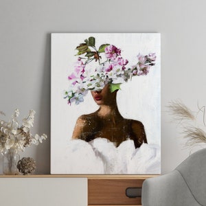 African Woman Art, Flower Head Woman, Black Woman Wall Art, Black Girl Wall Art, Boho Art, Fashion print, Printable Art