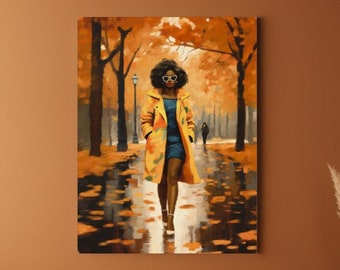 Fall decor, Black woman wall art, Rustic fall Print, African American art, flower woman canvas, Black girl print, Wall art painting