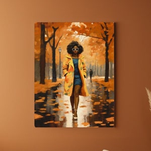 Fall decor, Black woman wall art, Rustic fall Print, African American art, flower woman canvas, Black girl print, Wall art painting