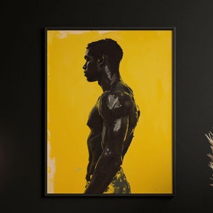 Black art, Black man art, Black man wall art, Black wall art, African art, Yellow African wall art, black art print, urban canvas art.