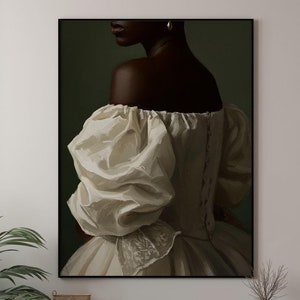 Vintage Black art aesthetic portrait of a woman, oil painting print, classic fine art wall decor, elegant feminine artwork for home