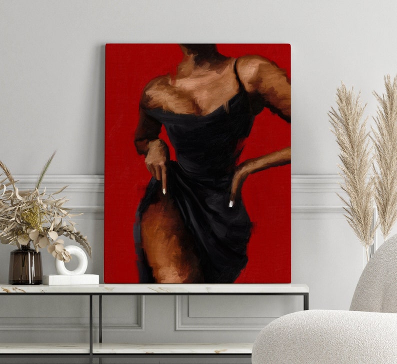 Black girl in black dress wall art, black woman boho wall art, African american art, printable wall, art digital download image 1