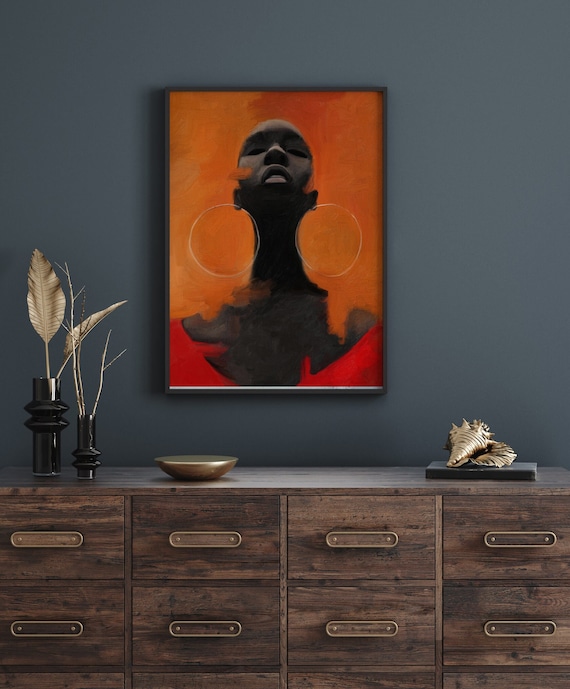 Black Woman Art Orange Wall Art African American Art Etsy