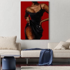 Black girl in black dress wall art, black woman boho wall art, African american art, printable wall, art digital download image 4
