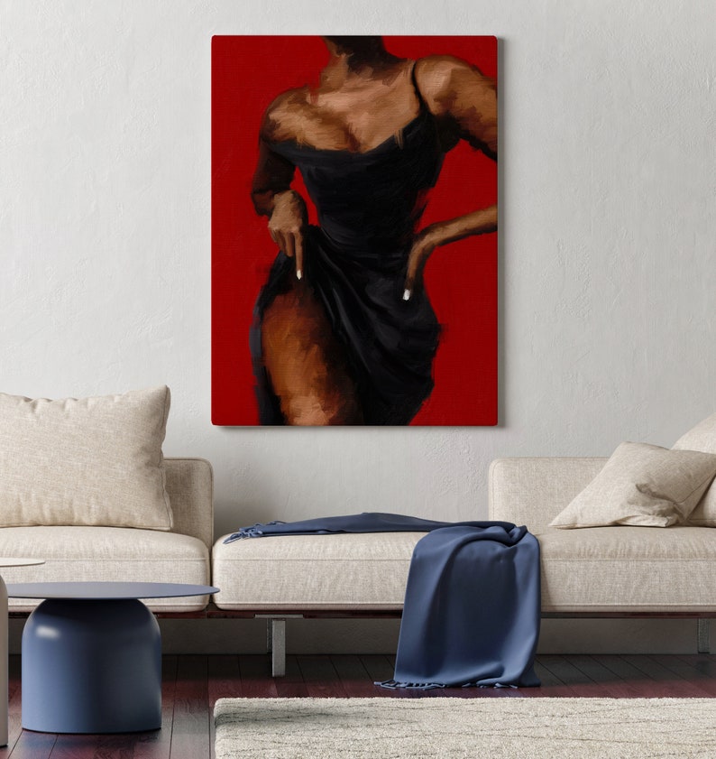Black girl in black dress wall art, black woman boho wall art, African american art, printable wall, art digital download image 4