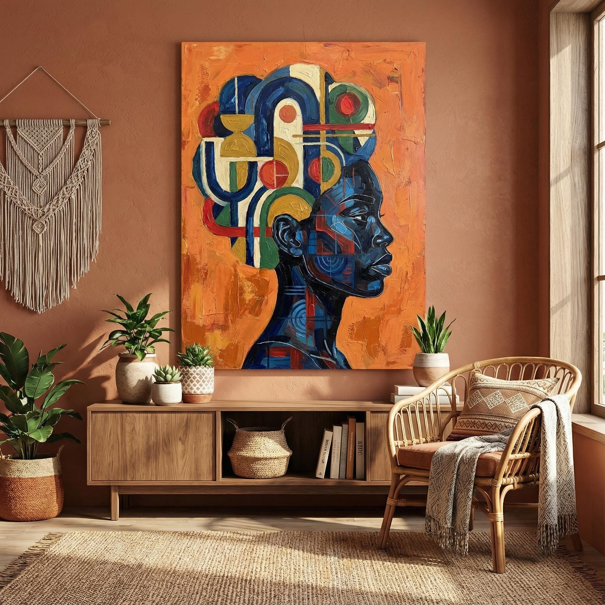 Black Woman Abstract Art African Portrait Geometric Canvas Modern Wall ...