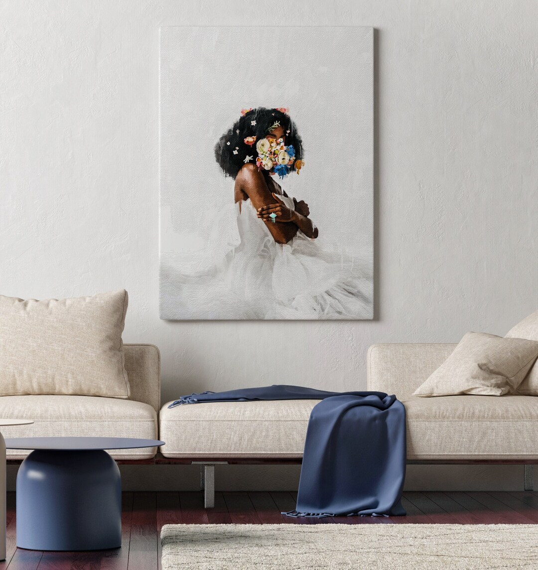 Black Woman Head Flowers Wall Art, African American Art, Black Art ...