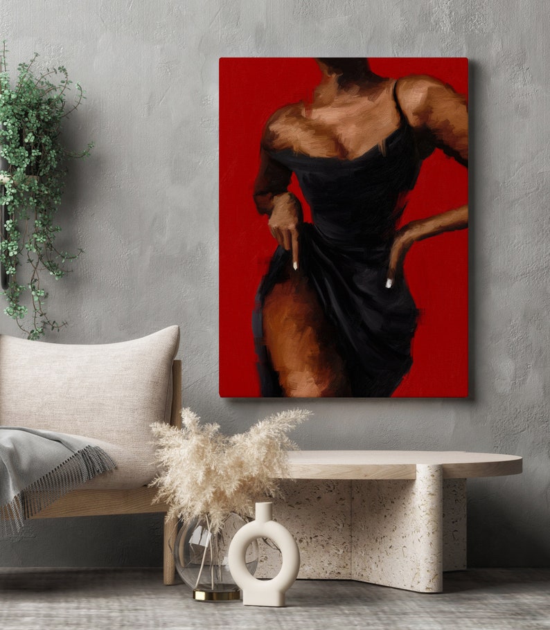 Black girl in black dress wall art, black woman boho wall art, African american art, printable wall, art digital download image 10