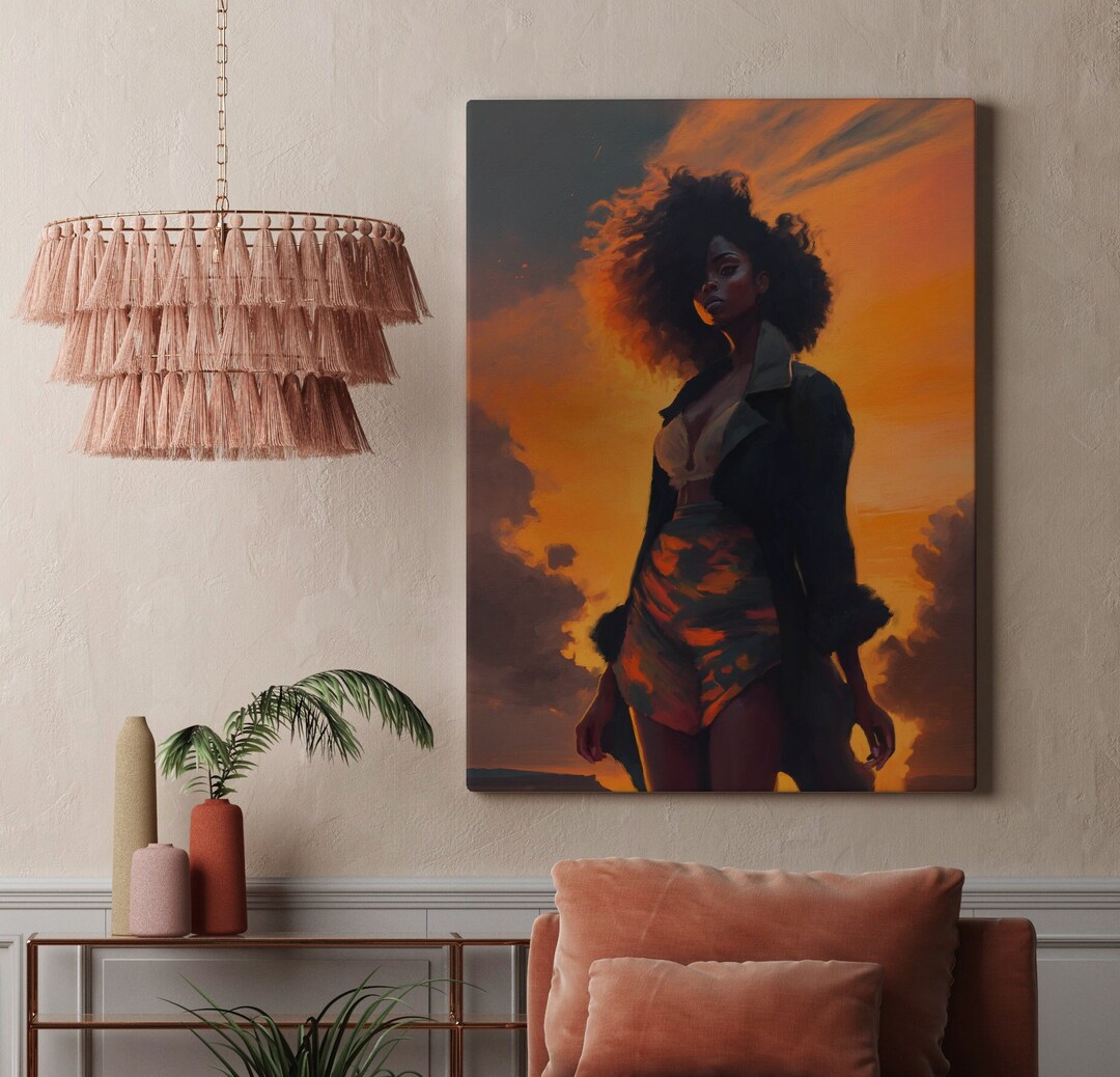 Black Art, Black Woman Art, Orange Wall Art, Black Girl Art, Woman ...