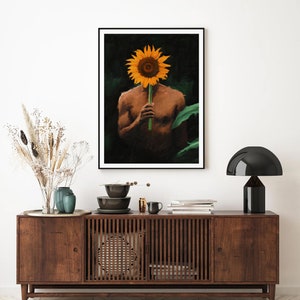 Black man with sunflowers poster Black art Black man Wall Art Wall hangings Male art Frame Not Included image 6