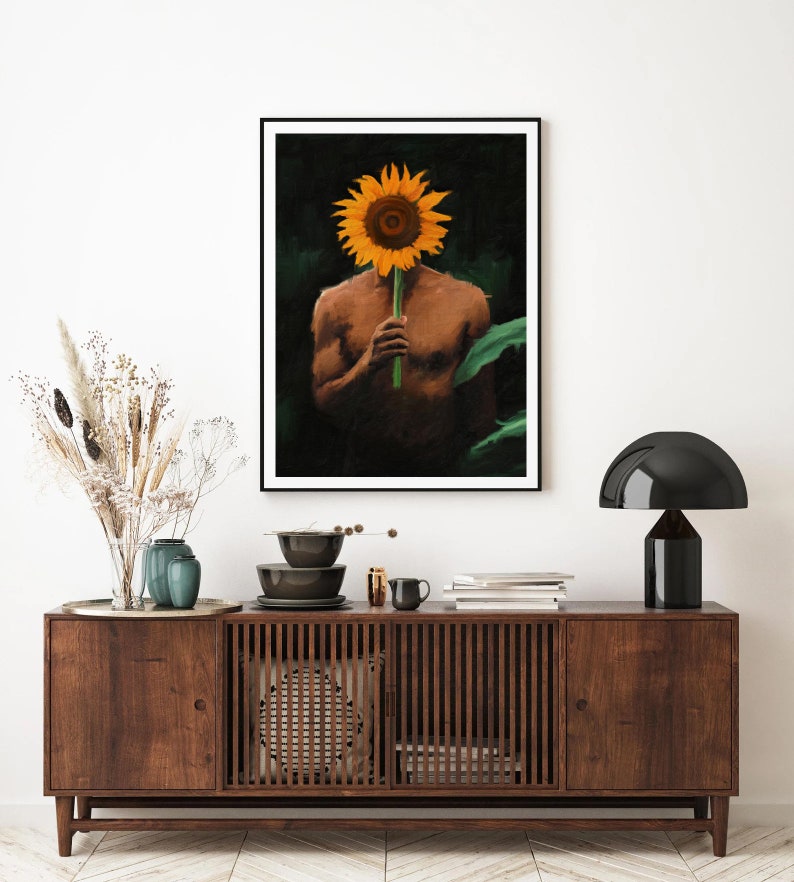 Black man with sunflowers poster Black art Black man Wall Art Wall hangings Male art Frame Not Included image 6