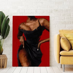 Black girl in black dress wall art, black woman boho wall art, African american art, printable wall, art digital download image 5