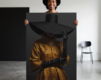 Elegant Black Woman Art: Gold Baroque Dress Portrait Elegant Black Woman Art: Gold Baroque Dress Portrait