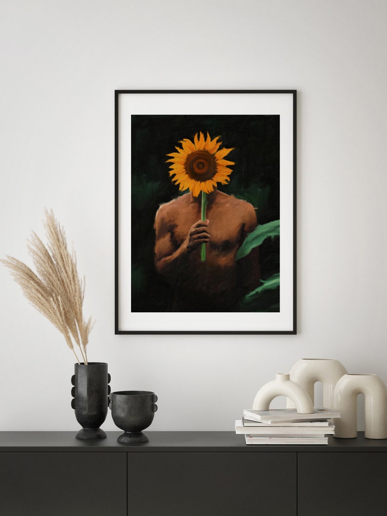 Black man with sunflowers poster Black art Black man Wall Art Wall hangings Male art Frame Not Included image 4