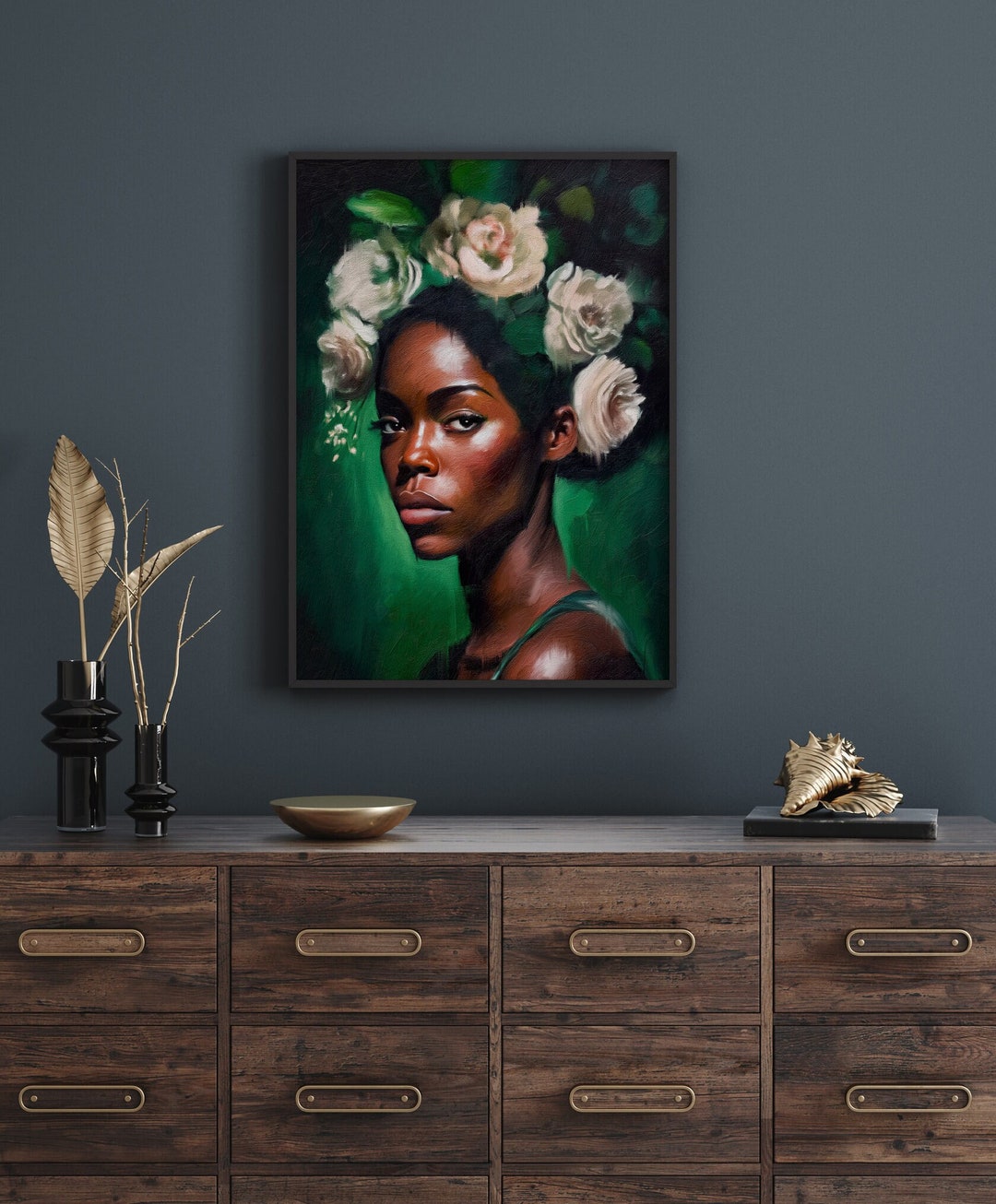Black Woman Head Flowers Poster | Black Girl Art | African American Art ...