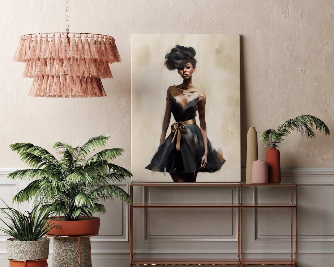 Black Woman in Black Dress, Black Art, Wall Art, Boho Woman Art, Afro ...