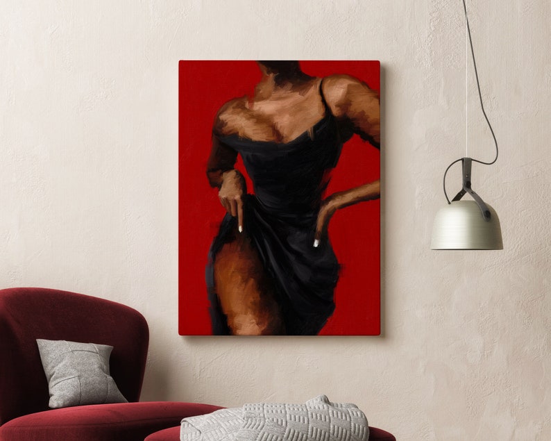 Black girl in black dress wall art, black woman boho wall art, African american art, printable wall, art digital download image 9